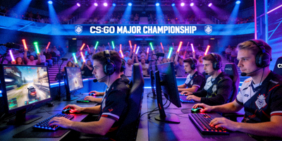 CS:GO电竞比赛现场 - 选手在竞技台上激烈对战